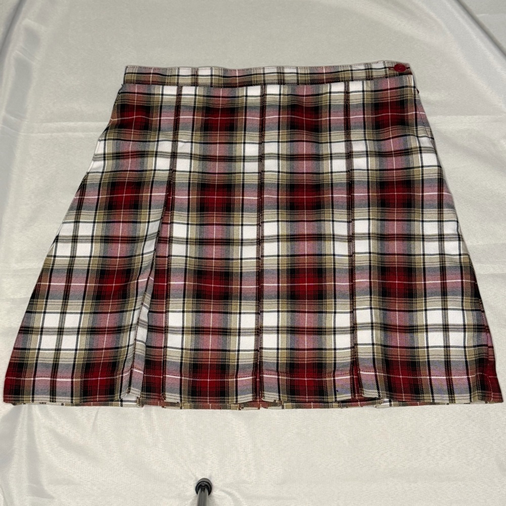 Lands End Plaid Pleated Skirt Girls 12 Red Tartan School Uniform